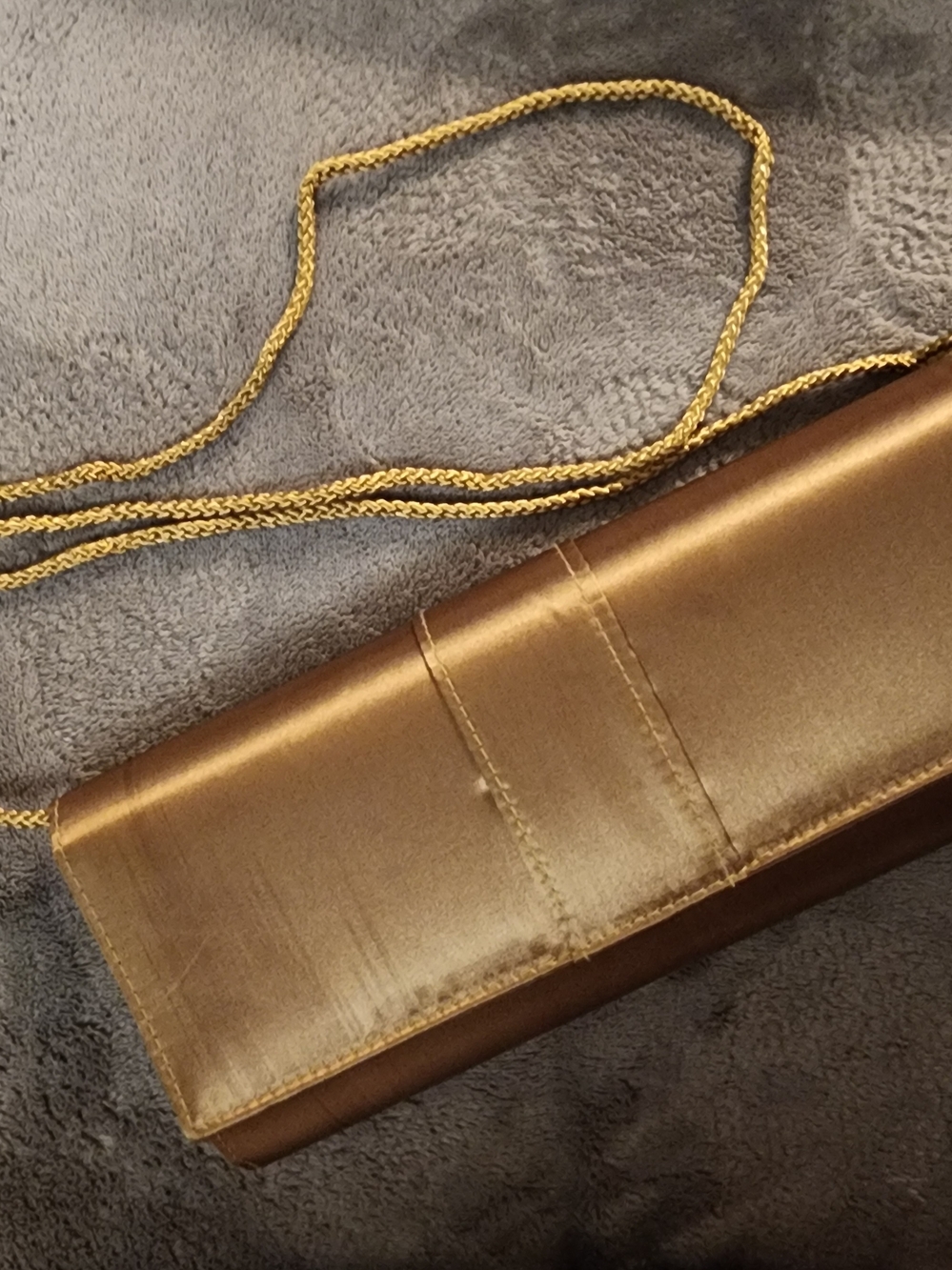 Gold Satin Evening Clutch with Braided Strap